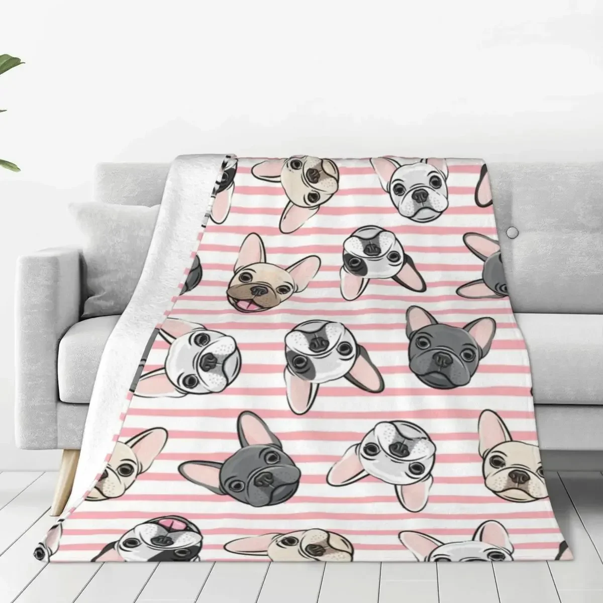 

baby Blanket Frenchies Pink Stripes French Bulldog Dog Warm Soft Throw Blankets Winter Flannel babes stuff Bedspread Sofa Bed