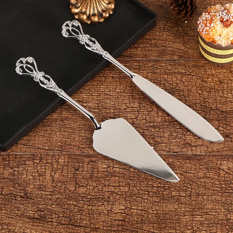 

Retro Metal Cake Knife Set 2PCS Silver Wedding Party Pizza Bread Shovel Dessert Pastry Knife Cake Cheese Divider Baking Tools