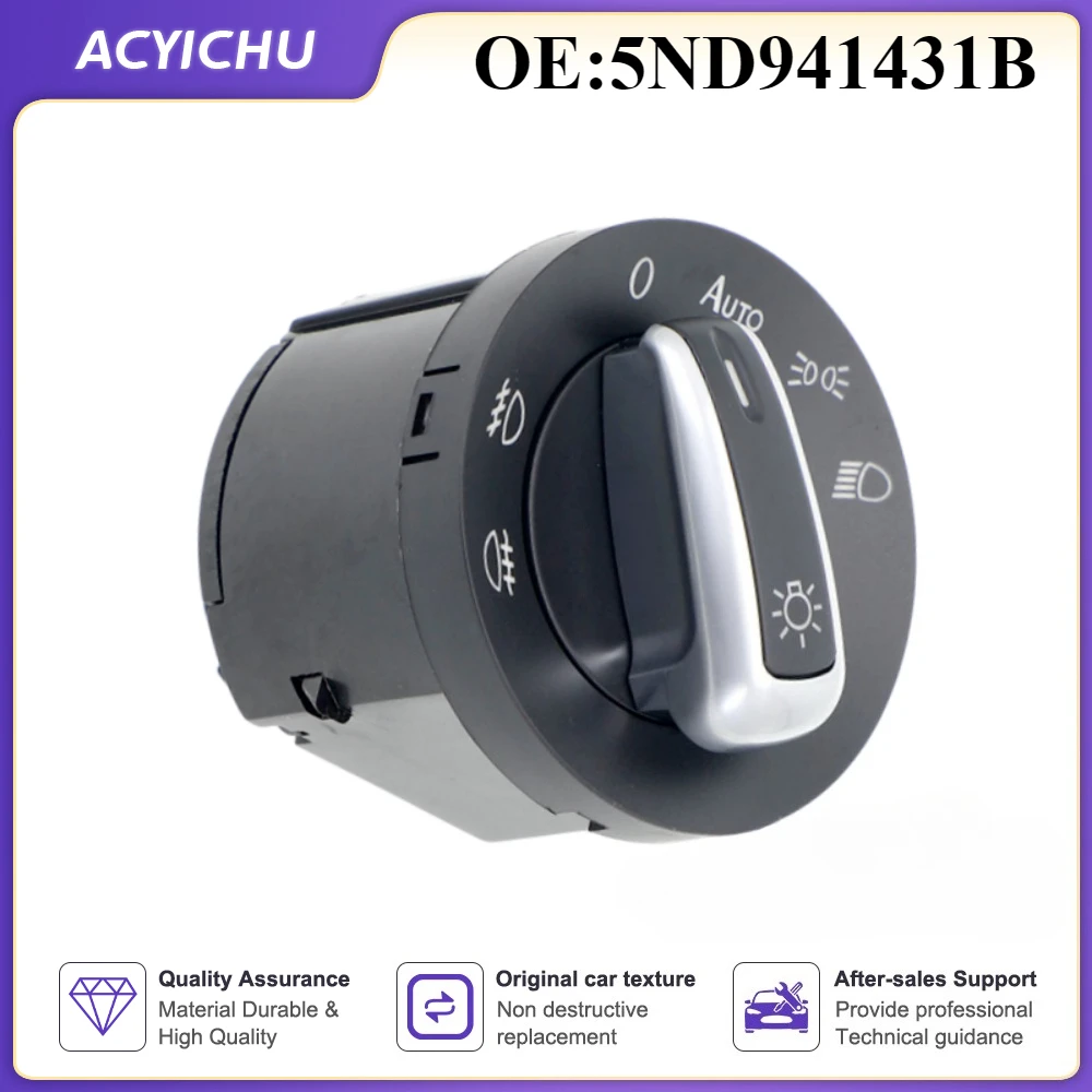 For Volkswagen Golf MK5 MK6 Passat B6 B7 CC Touran Caddy Tiguan Chrome Headlight Switch 5ND941431B Add Auto Function
