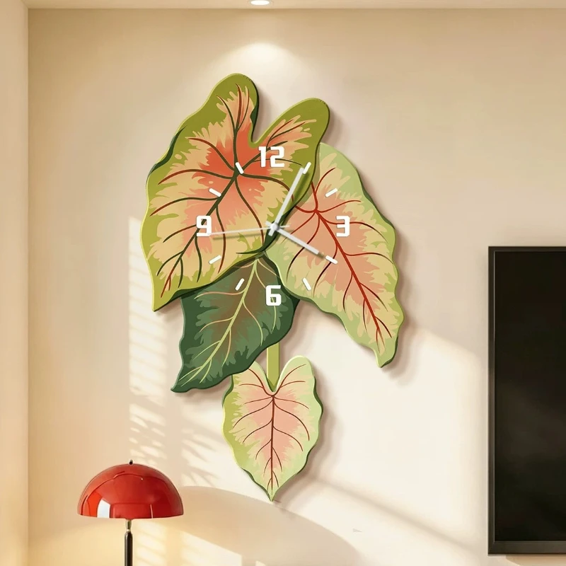 Vintage Swing Living Room Wall Clock Creative Plant Leaf Digital Clock Bedroom Dining Room Decoration Painting Silent Wall Watch