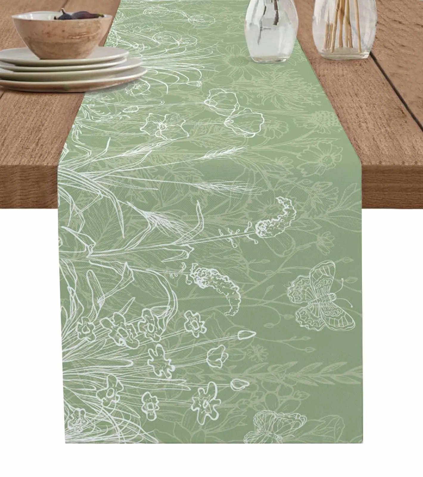 

Minimalist Flower Hand Drawn Table Runner Home Wedding Table Mat Centerpieces Decoration Dining Long Tablecloth