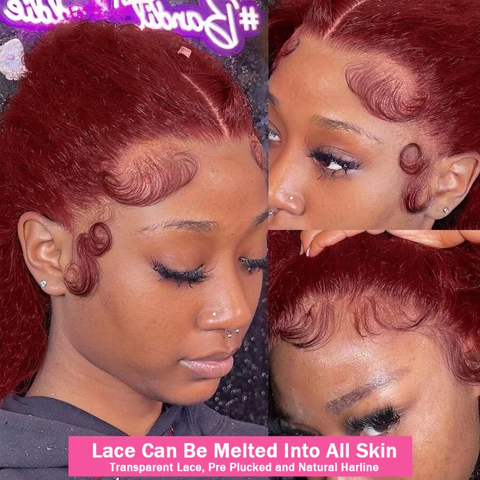 99J Burgundy Deep Wave HD Lace Front Wigs Pre Plucked 13x4 Curly Lace Front Wigs Human Hair 99j Red Wine 13x6 Deep Curly Wigs - Image 2