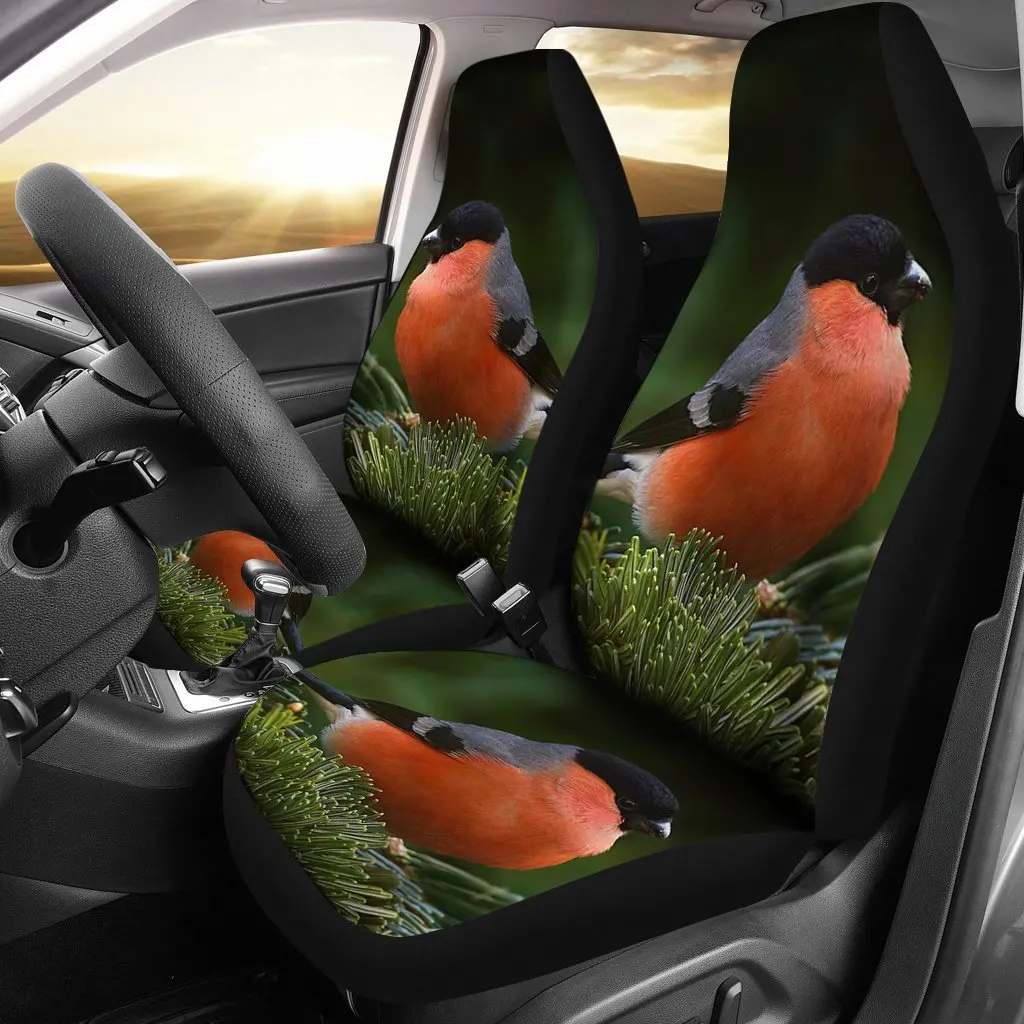 Bullfinch Bird Print Car Seat Covers Set 2 Pc, Car Accessories Seat Cover