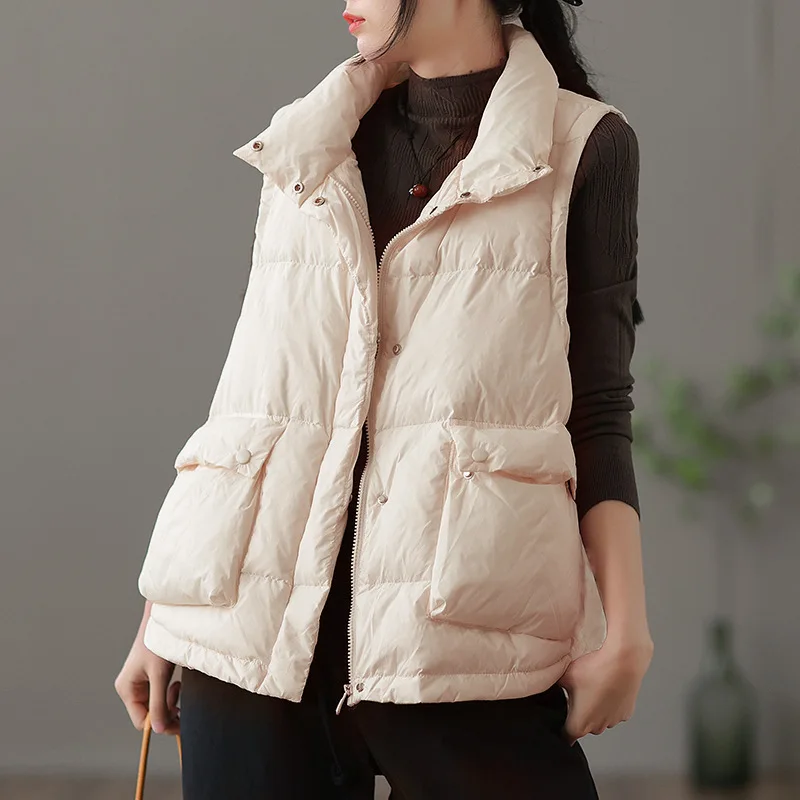 White Duck Down Vest Women Winter Warm Duck Down Padded Puffer Waistcoat Woman Fashion Outerwear  chaqueta de mujer VT-370