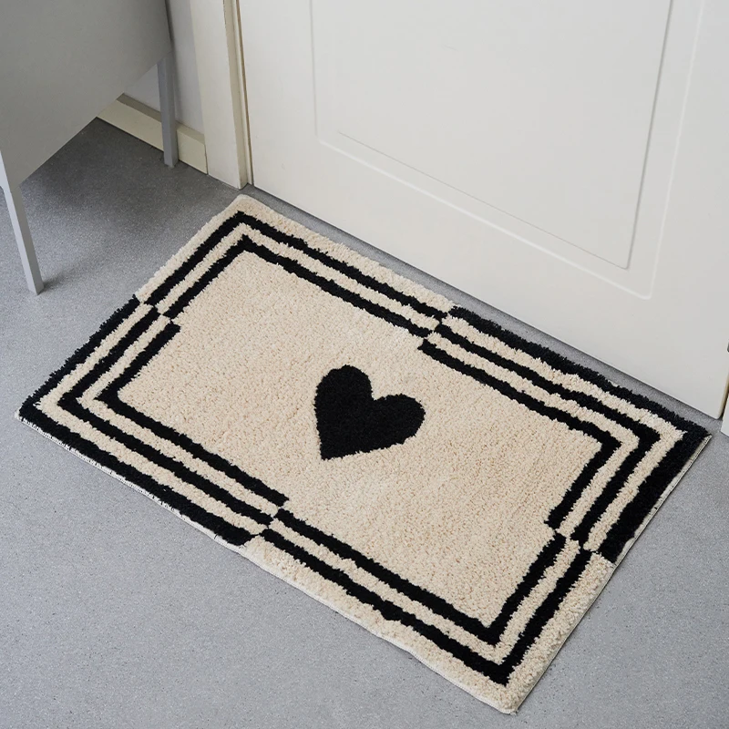 

Black White Tufting Heart Bathroom Mat Soft Rug Fluffy Bathmat Bedroom Carpet Floor Pad Aesthetic Home Room Warm Decor