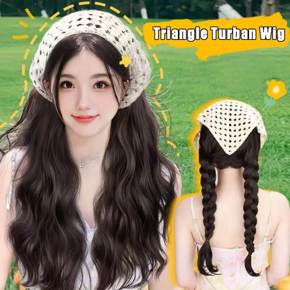 

Fashion 65CM Wig Triangle Headscarf Knitted Hollow Integrated Wig Headband Hot Sale Farmhouse Style Women's Curly Hair