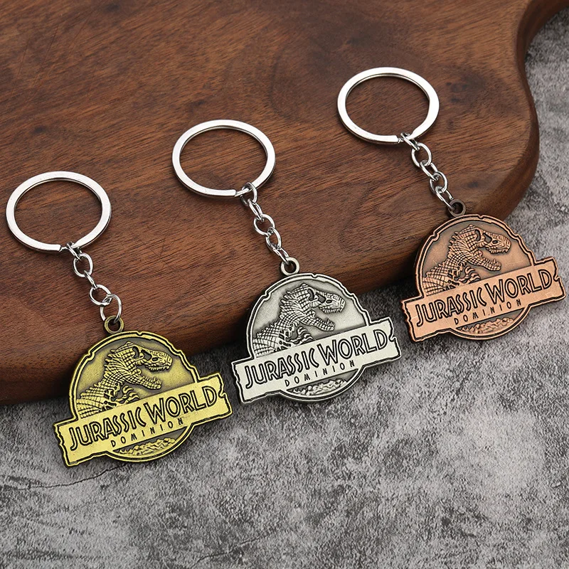 jurassic keychain Park T-Rex Logo Keychain Dinosaur Pattern Round Pendant Necklace for Women Men Chaveiro Jewelry