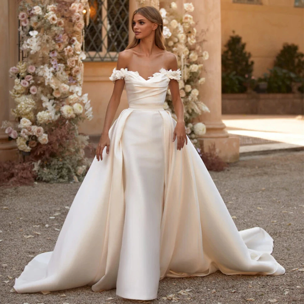 Detachable Skirt Wedding Dress V-Neck Three-dimensional Petal Mermaid Wedding Dress Bridal Sexy Backless Dress Robe Gown