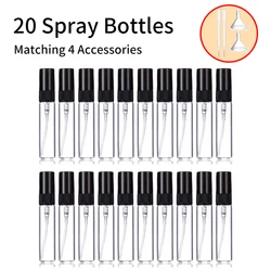 20pcs 4 Accessories 5ml Mini Perfume Spray Glass Bottles with 20 Spray Bottles, 2 Funnels, 2 Droppers