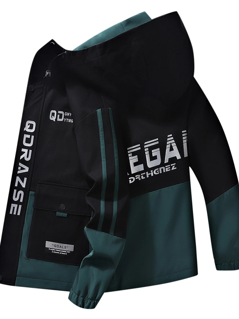 

Spring Autumn Men's Casual Loose Sle Thin Hooded Jaet Korean Version Workwear Coat Youth ular Polyester Fabric Zipper ...