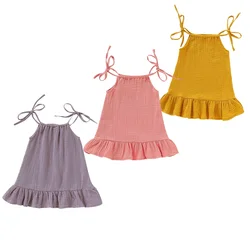 Sommer Kleinkind Baby Kleid Kleinkind Kleid Musselin Baumwolle ärmellose Rüschen Slip Kleider