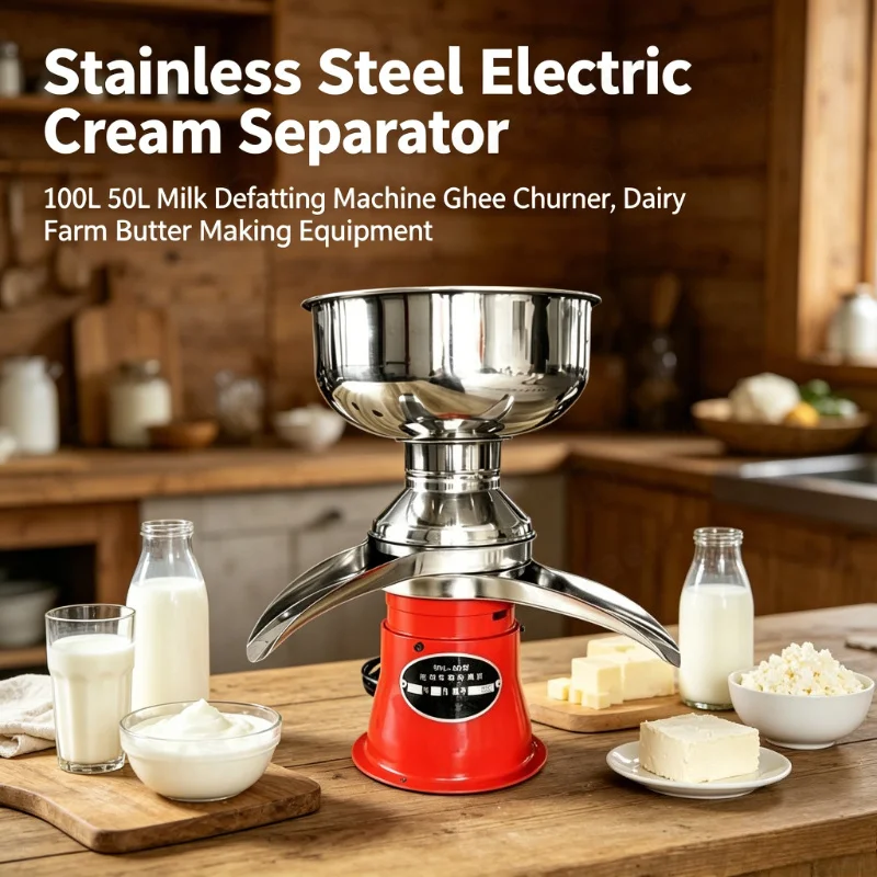 

Stainless Steel Electric Cream Separator, 100L 50L Milk Defatting Machine Ghee Churner, Dairy Farm Butter Making Equipment