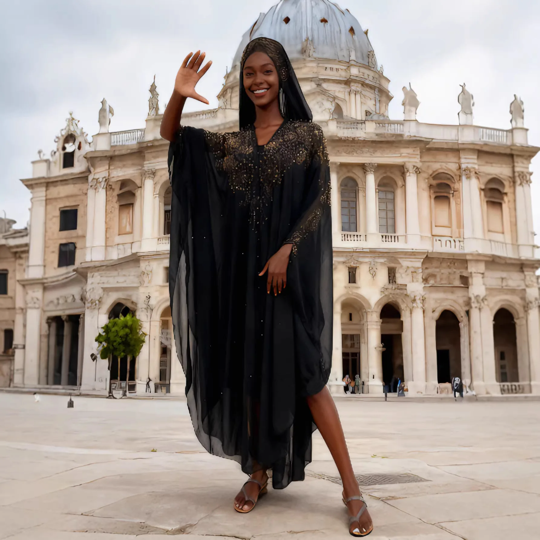 

Платье-халат с капюшоном, вечернее, с африканскими бриллиантами и бисером, женское, свободного кроя, бубу, анкара, дашики, джеллаба, марокканский кафтан, праздничное платье, дубайская абайя