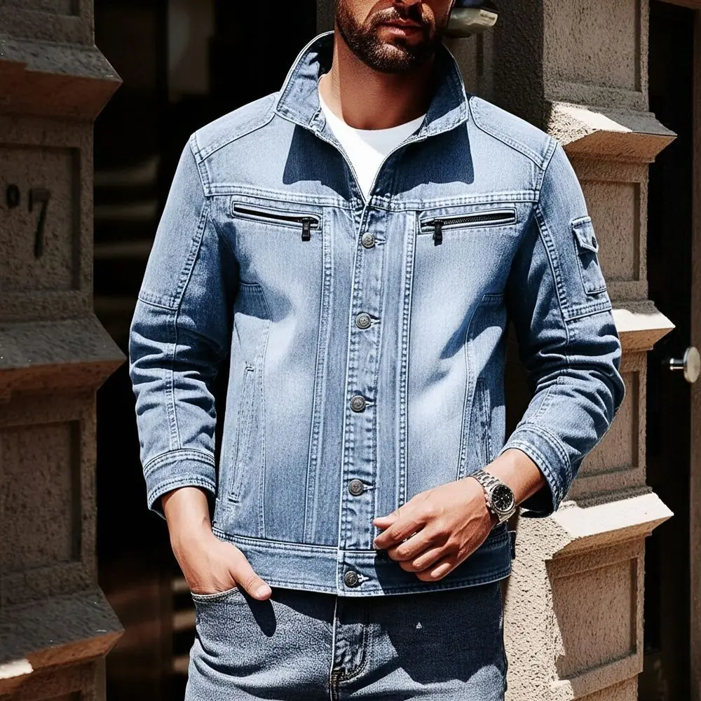 New Denim Jacket Men High Quality American Retro Streetwear Outwear Solid Fashion Casual Denim Coats Male Streetwear Cardigans