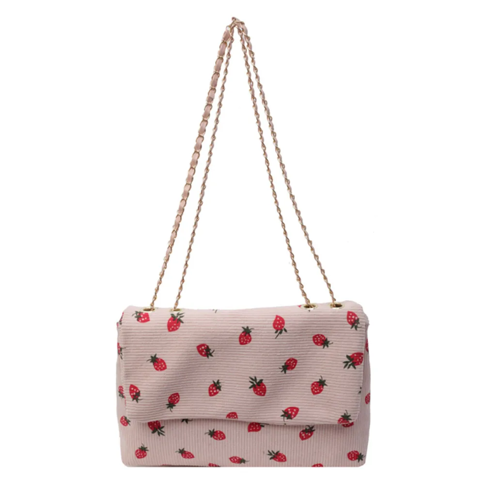 

Женская сумка через плечо с клапаном и застежкой, клубничная вельветовая сумка через плечо, модная сумка через плечо большой вместимости для вечеринки, отпуска