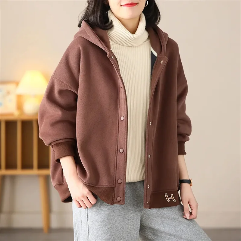 

Autumn Winter Ladies Long Sleeves Hoodies Coat 2024 Female Loose Fit Sweatershirts Outwear Korean Women Hooded Sweatshirt Jacket