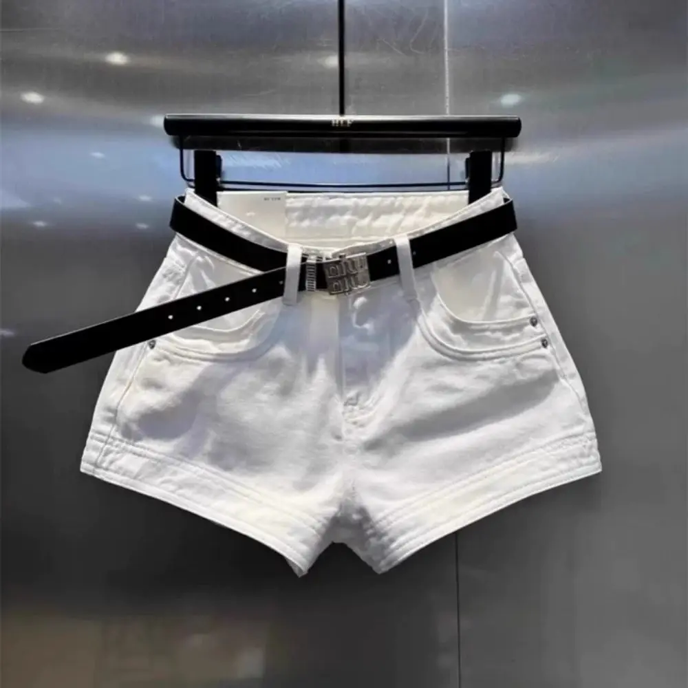 

White Contracted HIGH Waist Shows Thin Denim Shorts Jean Female Summer New Style Fashionable Casual A Word Wide Leg Short Pants