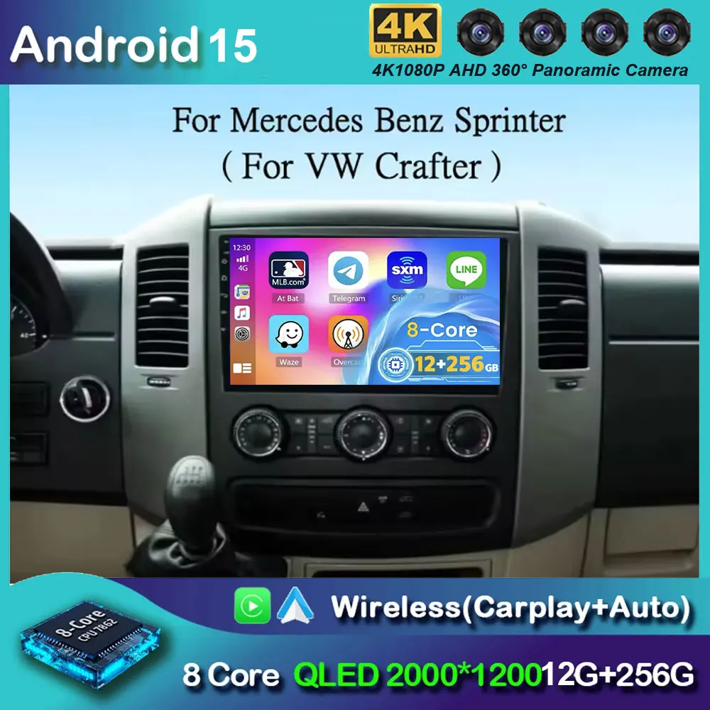 10 "Android 15 para VW Crafter para Mercedes Benz Sprinter Radio de coche reproductor de vídeo Multimedia GPS estéreo CarPlay + Auto WIFI + 4G DSP