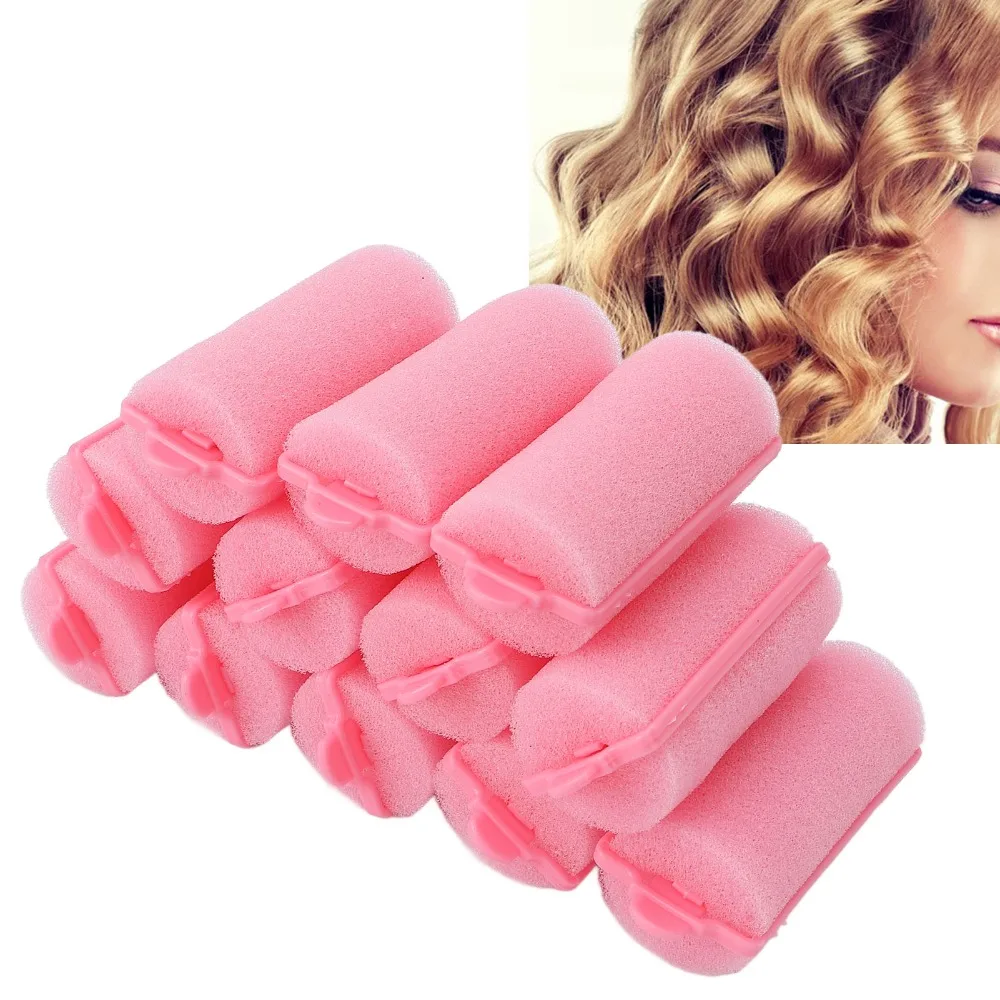 12pcs Styling Tool Soft Foam Sponge Hair Roller Pink Flexible Hair Roller Set Portable Easy to Use Foam Hair Roller Home Salon