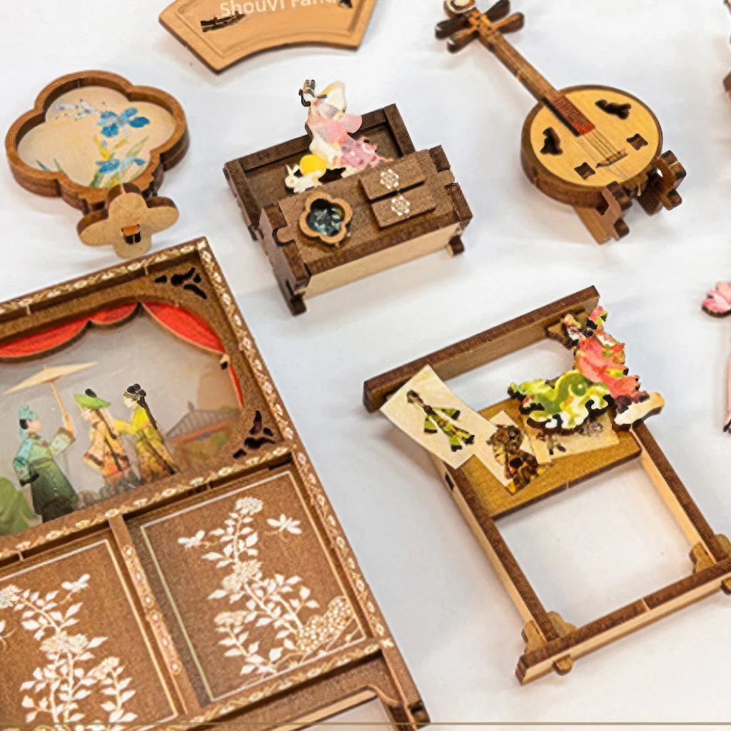 مجموعة OUZEY 3D Wooden Book Nook DIY - مشهد مصغر مع تماثيل ودفاتر، هدية ديكور مصنوعة يدويًا