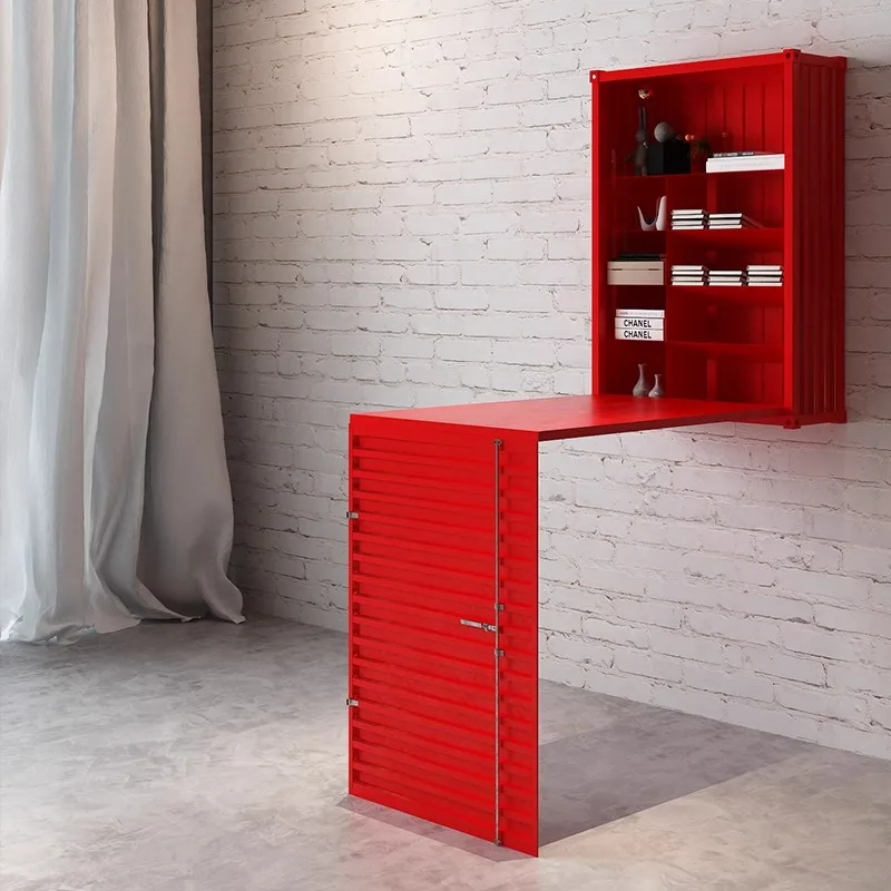 

Industrial style folding table Household desk against the wall Invisible study table Container retractable storage integrated