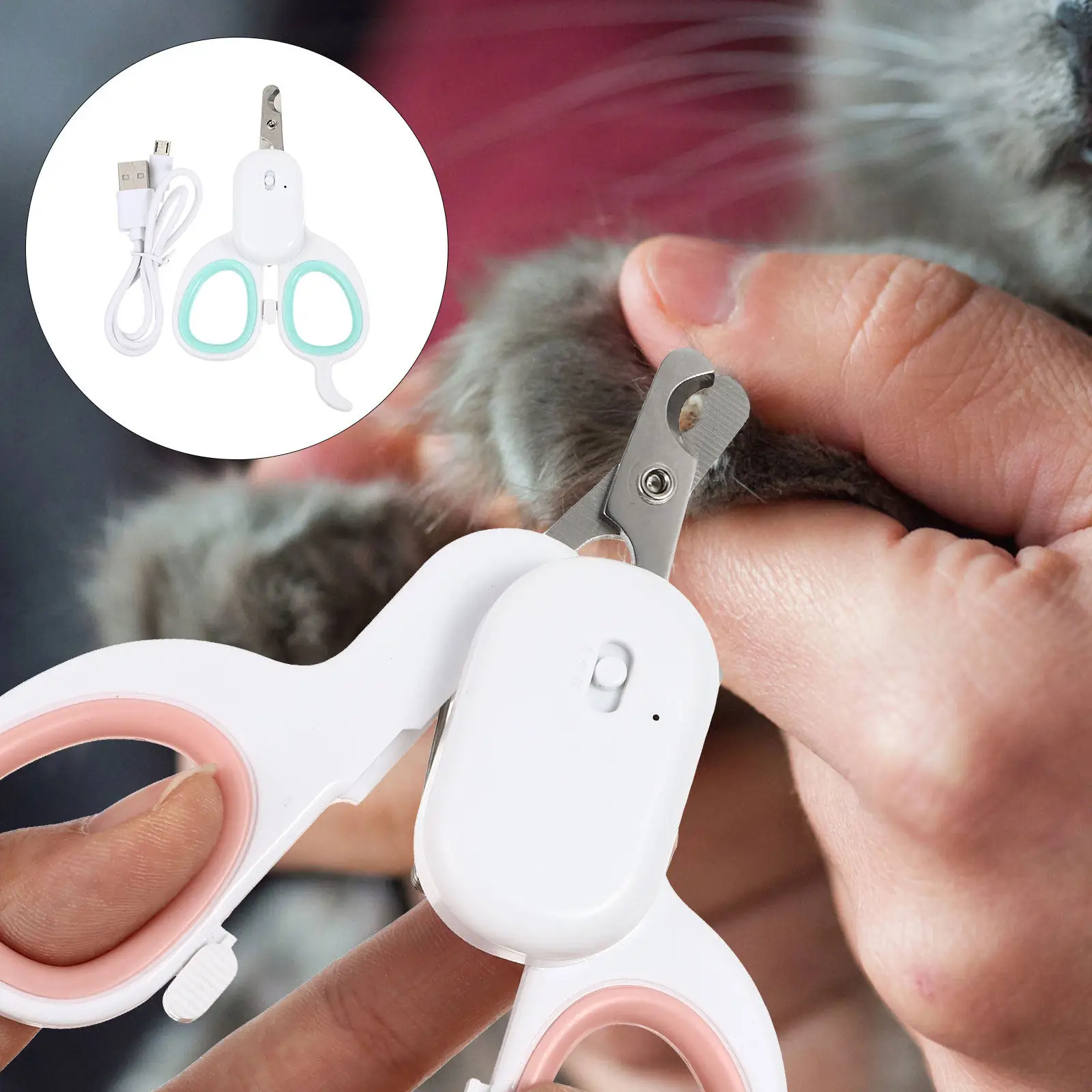LED Pet Nail Clipper with Light USB Rechargeable Dog Cat Claw Trimmer Grooming Tool