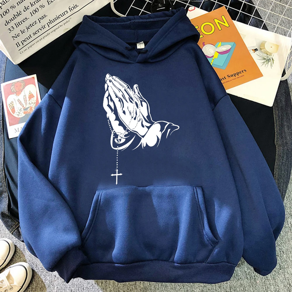 

Мужская толстовка с капюшоном «Молиться с руками», модные осенние флисовые теплые пуловеры, повседневная базовая одежда, свободная спортивная одежда унисекс