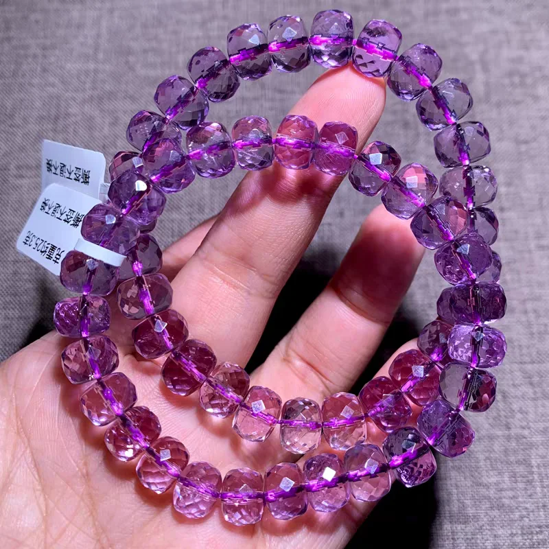 

Natural Purple Amethyst Quartz Stretch Bracelet Woman Men 9mm Abacus Faceted Round Beads Crystal AAAAA