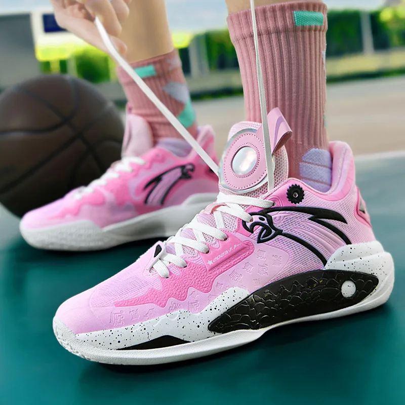 Chaussures de basket-ball professionnelles unisexes, chaussures de basket-ball en maille, chaussures de sport à plateforme non ald, chaussures roses