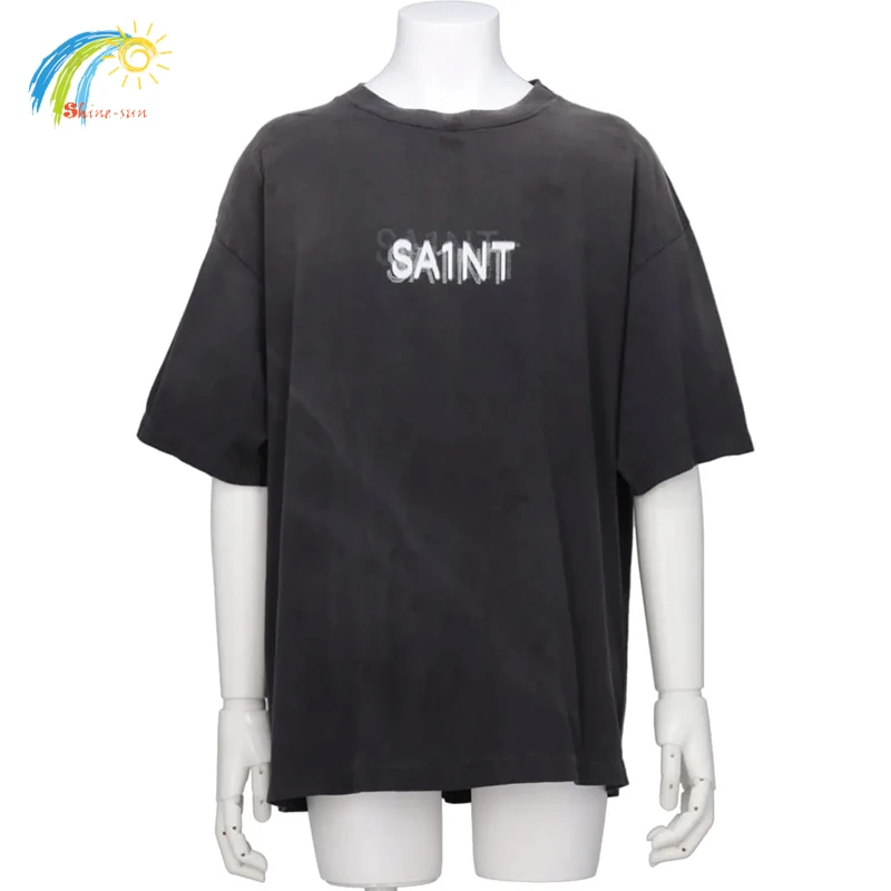 25SS Overlapping Letter Logo Printing Saint T Shirt Top Men Women Streetwear Vintage Washed Carbon Grey Oversized T-Shirt Tee