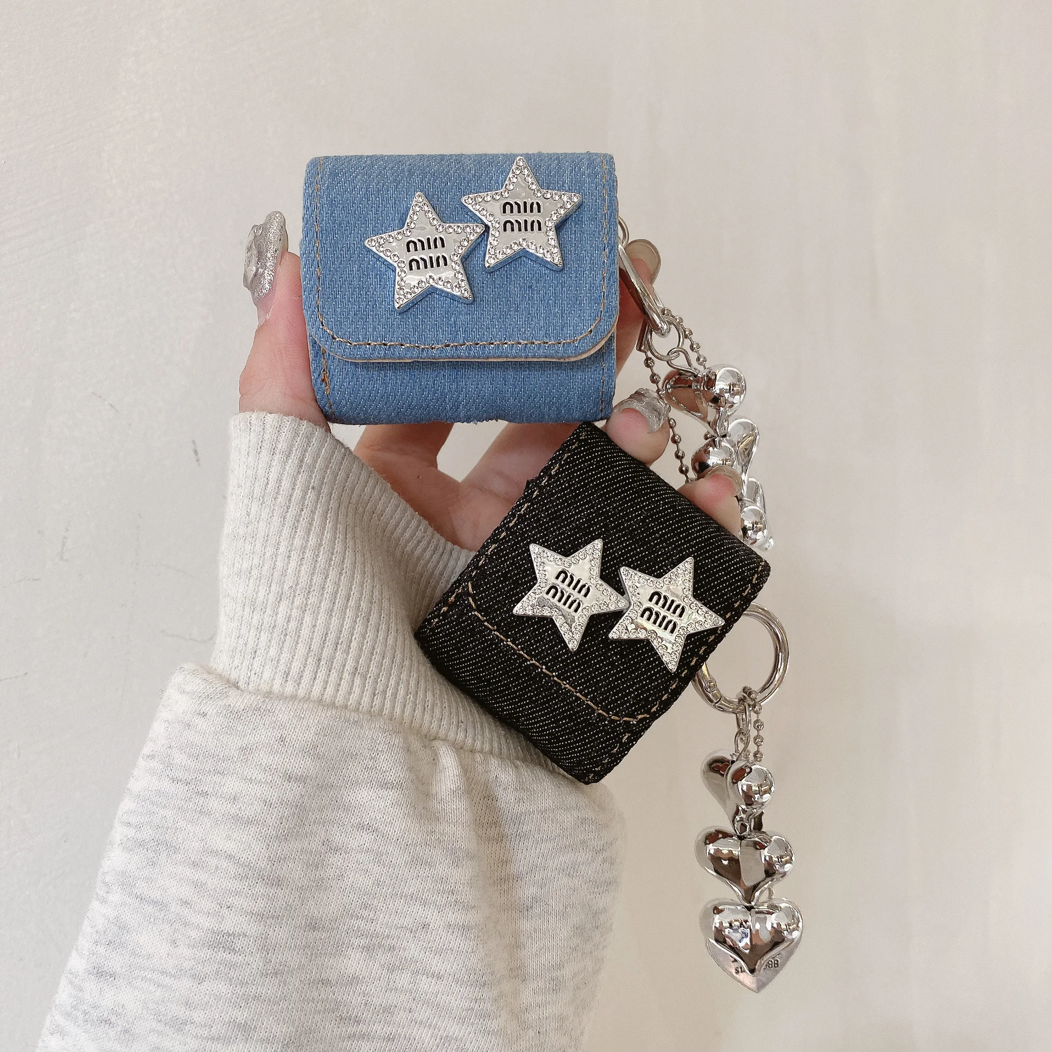 Diamond stars Denim headphone bag For AirPods 4 4 2 1 3 Pro Case Cover Coque headphones Soft TPU Soft Silicone Protective Cover