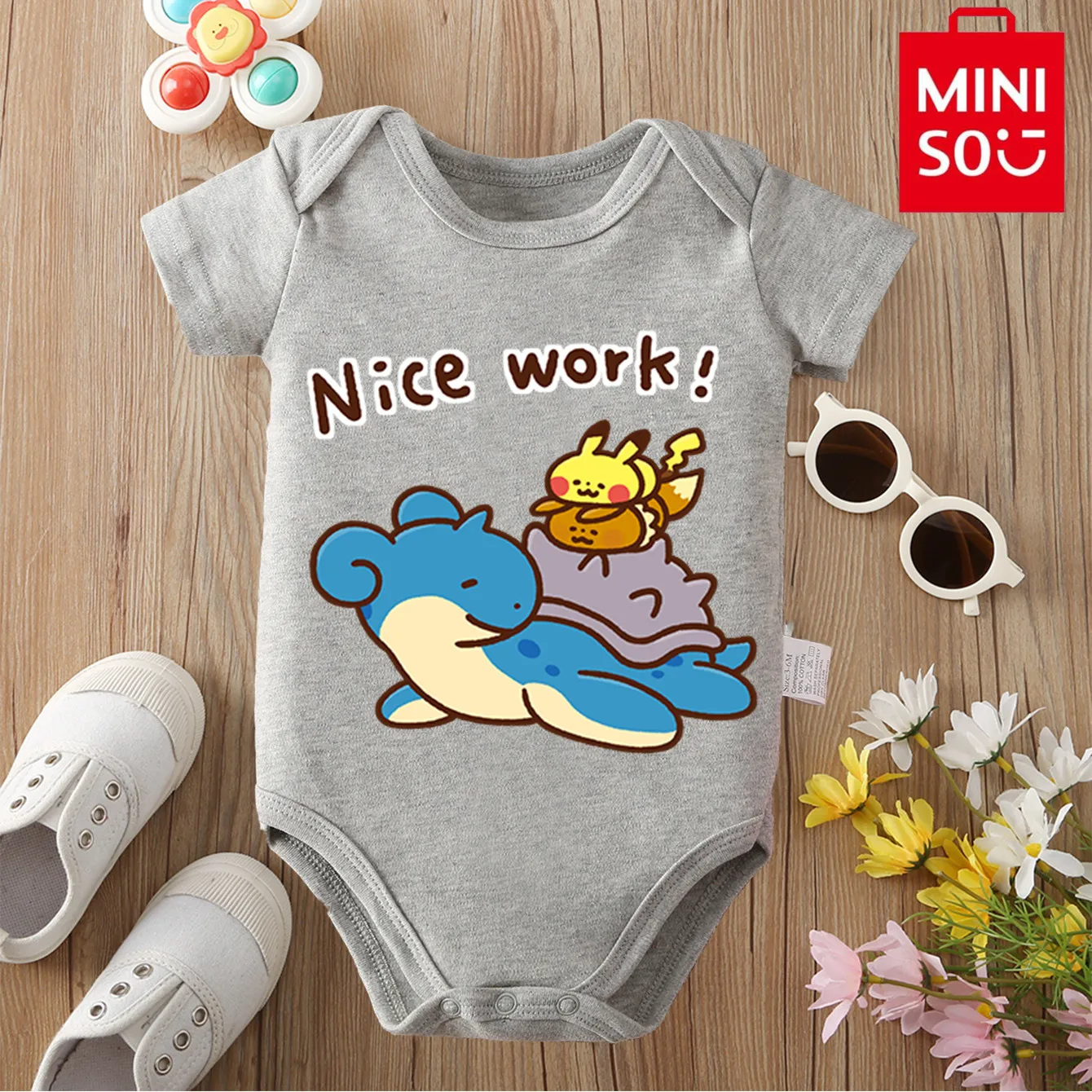 بدلة قطعة واحدة للأطفال من MINISO مصنوعة من القطن بنسبة 100% على الطراز الياباني لحديثي الولادة من عمر 0 إلى 12 شهرًا