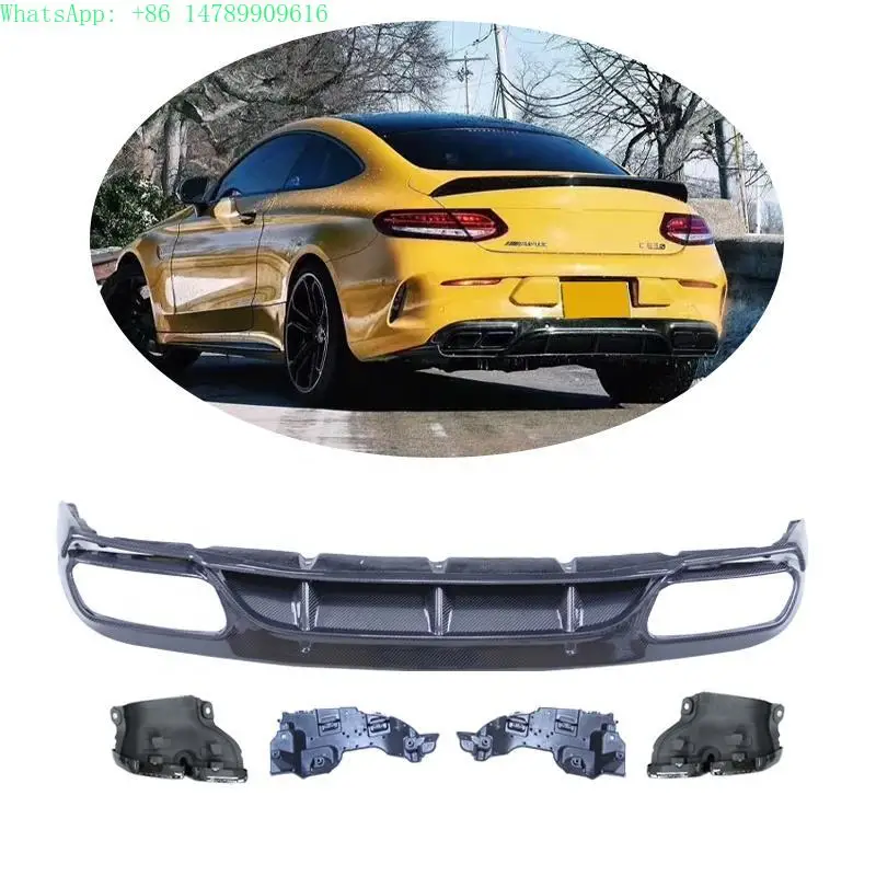 ED Style W205 Carbon Fiber Rear Diffuser for  C-class W205 COUPE 2015-2020 With Exhaust Tip and Bracket