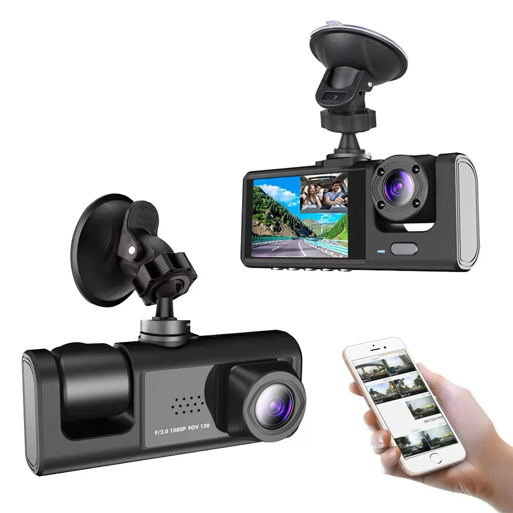 

HONGTONG Triple Lens 1080P HD Car Dash Cam with WIFI Full Screen DVR Black Box Recorder