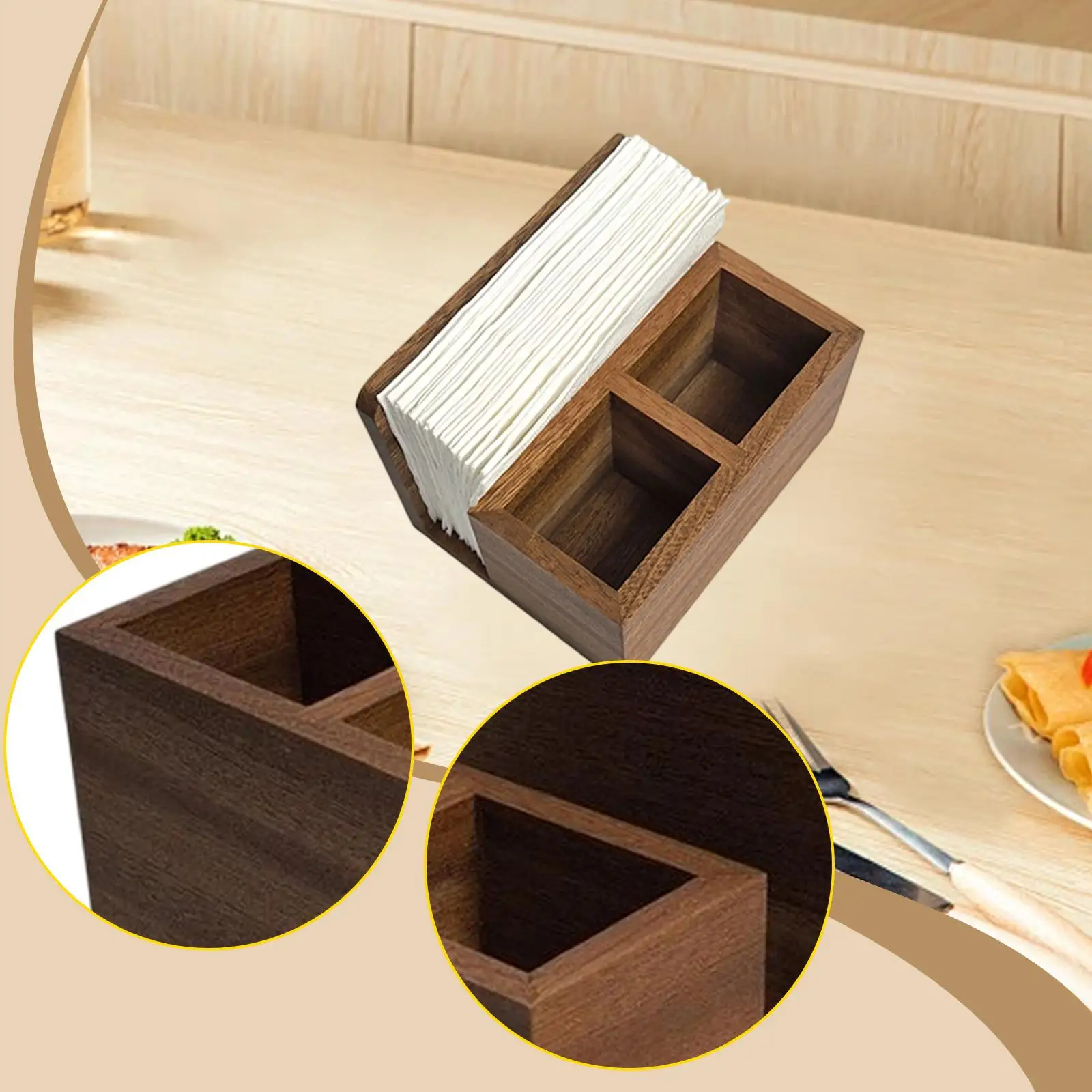 

Silverware Holder Container,2 Compartments Organizer with Napkin Holder,Utensil Holder Flatware for Desktop,Hotel Restaurant