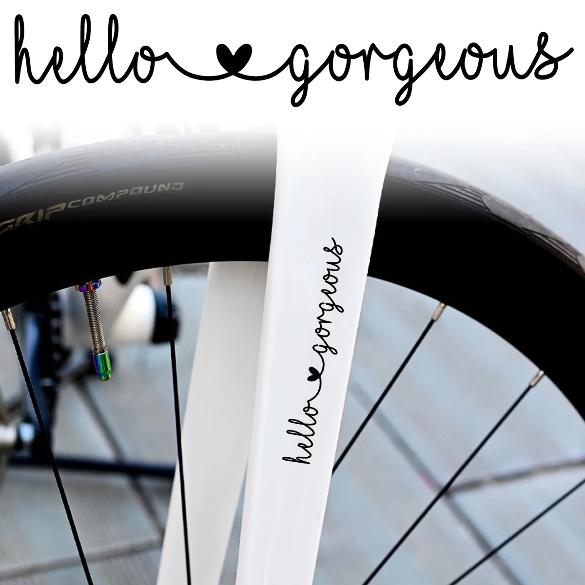 2PCS/SET Black Handwritten "hello gorgeous" & Heart Pattern Sticker for Bike Car Laptop Decor Vinyl Decals