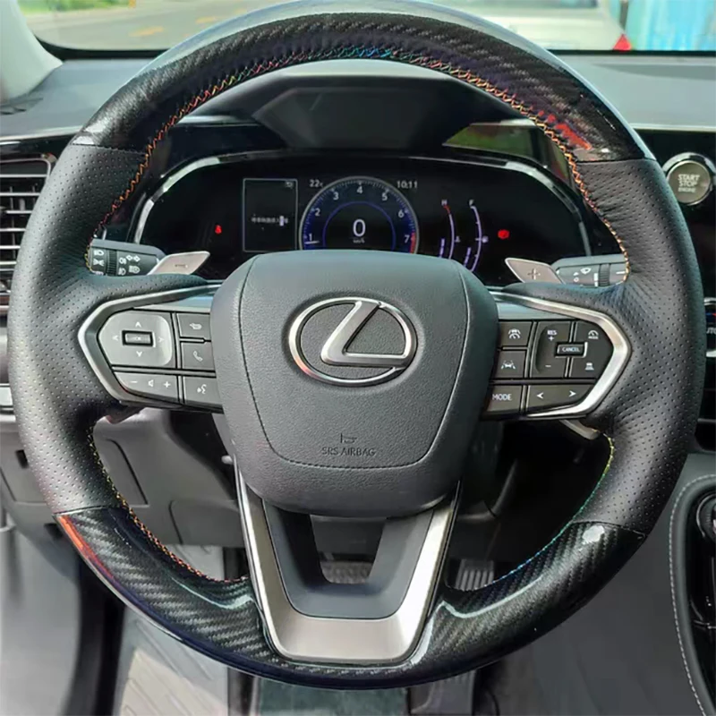 hand-stitched genuine Leather Carbon Fiber non-slip Steering Wheel Cover For Lexus NX250 NX260 NX350 NX350h NX450h+ 2022-2024