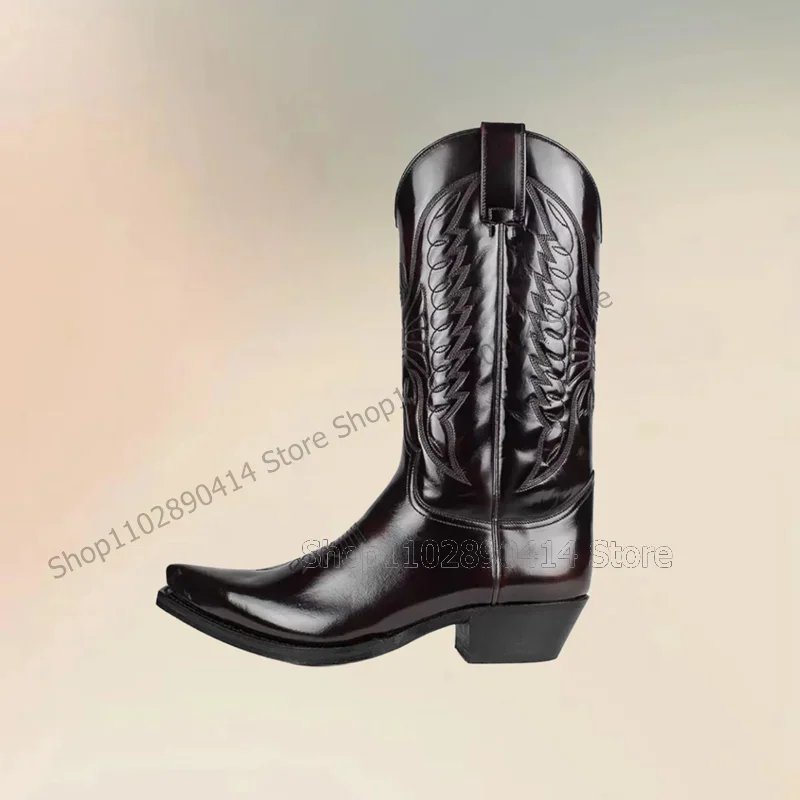 

Black Patent Leather Sewing Totem Design Boots Fashion Slip On Men Boots Luxury Handmade Western Style Banquet Men Casual Shoes