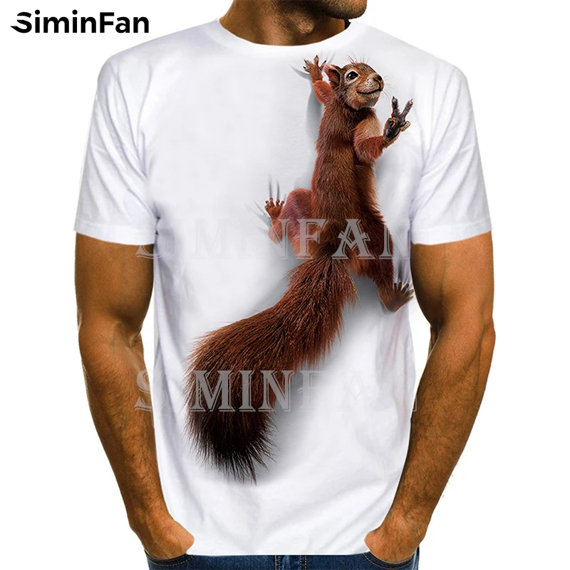 Squirrel Drink Champagne 3D Printed Men White Tshirts Summer Tees Casual Short Sleeve Shirt Unisex Harajuku Top Women Streetwear