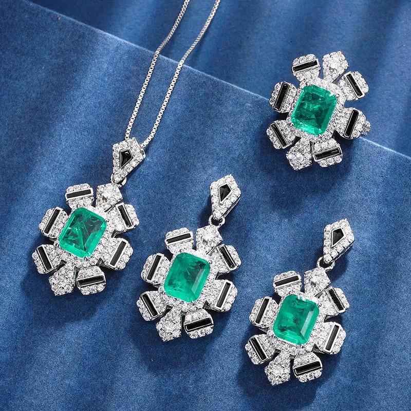 Brass-plated silver imitation grandmother green AAA Zircon light luxury retro set Girlfriend, mother gift