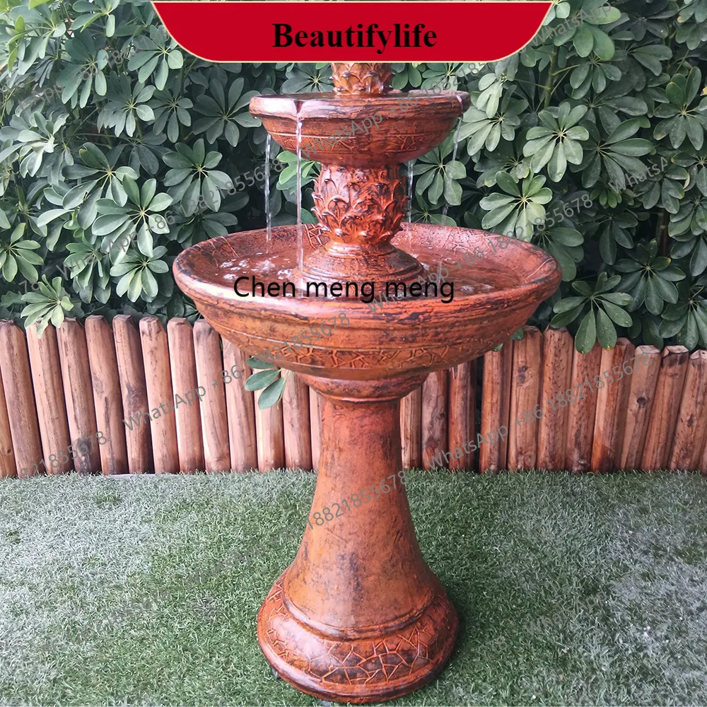 G153 Multi-layer retro rust color double-layer flowing water garden handicraft ornament decorative garden fountain