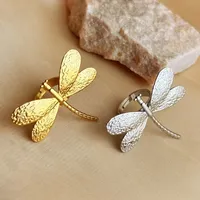 Vintage Rings for Women Retro Butterfly Dragonfly Golden Plated Detailed Carving Surface Adjustable Jewelry Party Gift Accessory