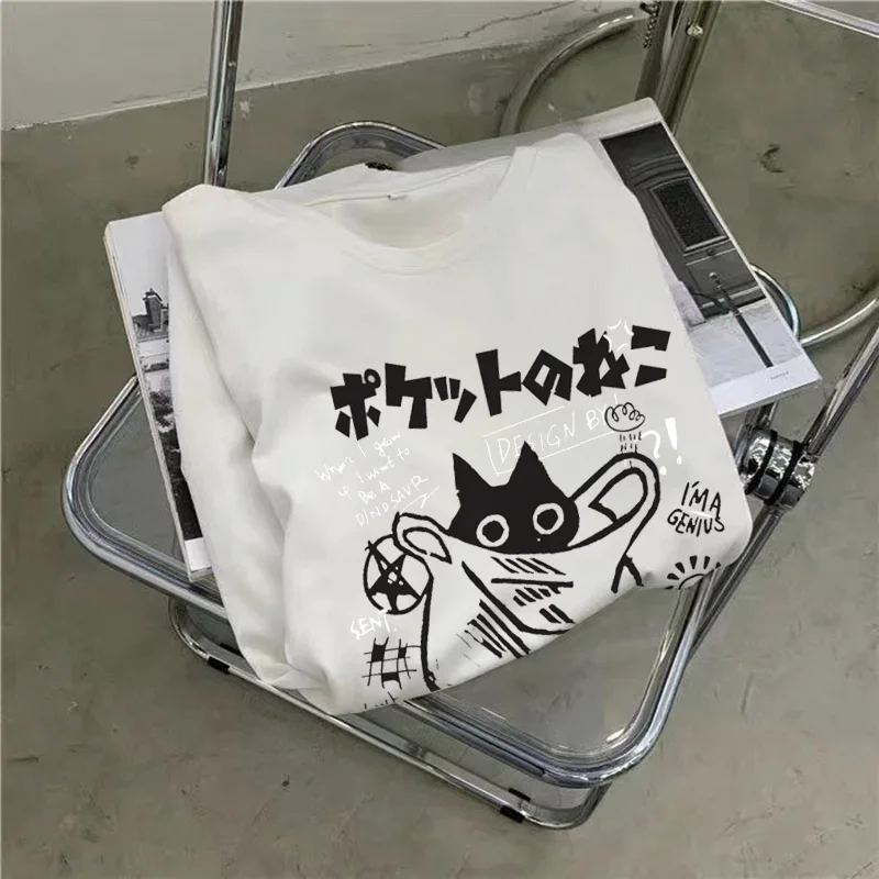 夏日本のかわいい漫画猫バッグプリント女性の大きいサイズルーズ半袖ドレス