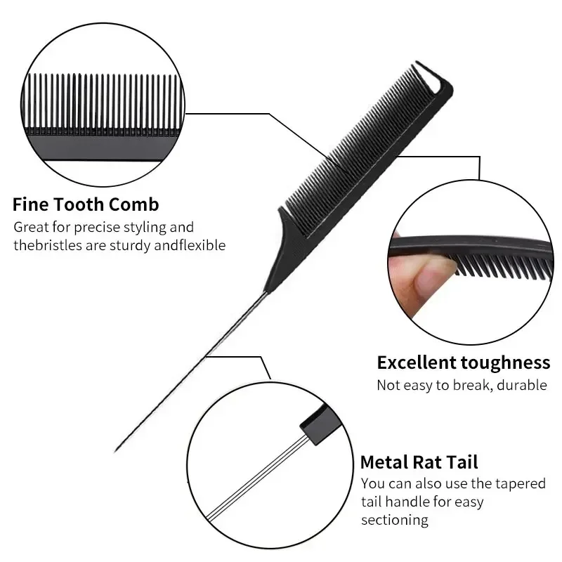 3Pcs Hair Styling Comb Set Teasing Hair Brush Rat Tail Combs Double Sided Edge Control Hair Comb Oil-Baked Brush Barber Tool