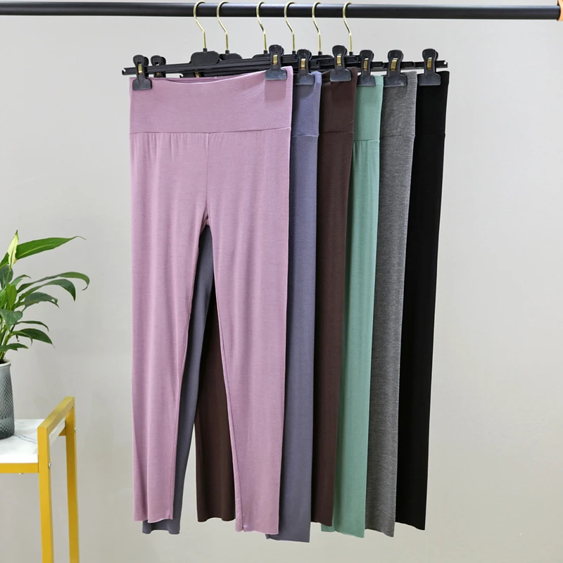 Women's High-Waist Slimming Modal Thin Leggings Spring Autumn Outerwear plus Size Long Pants Tight Fit Base Layer Pants