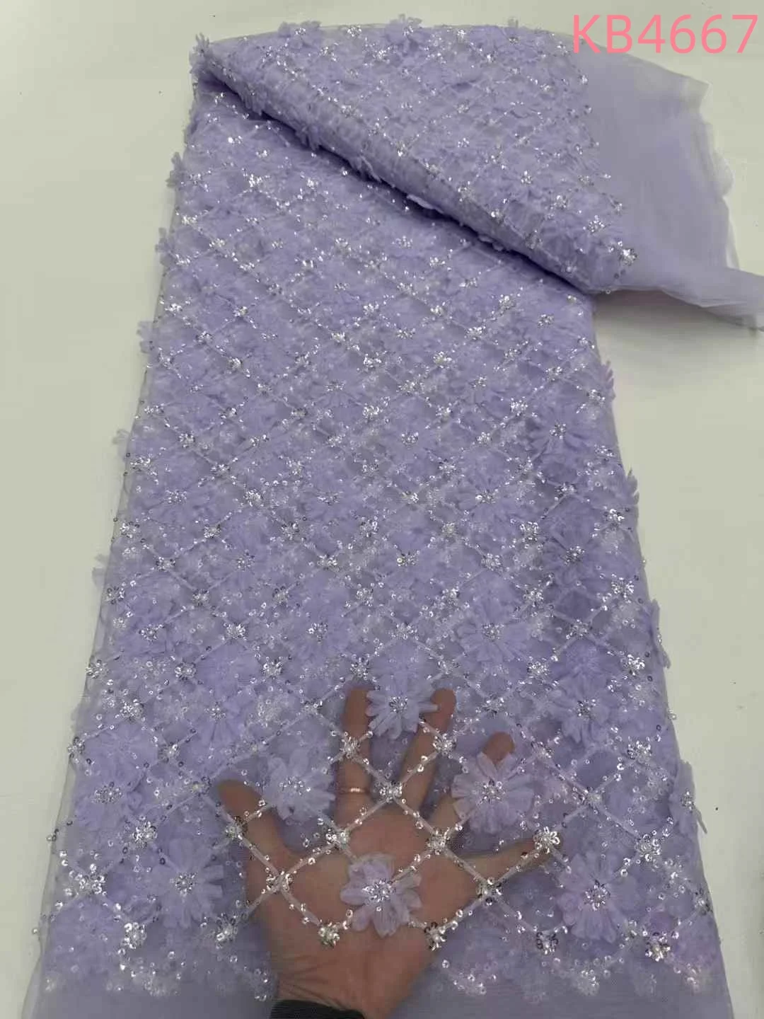 

5 Yards Purple Lilac Fabric 3D Floral Lace Fabric African Fabric Lace High Quality 2025 Red Beaded Lace Sequin For Sewing KB4667