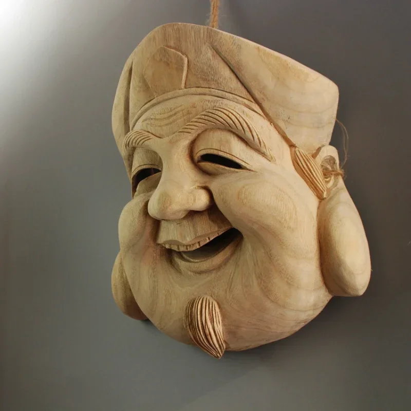 

Traditional Japanese Noh Mask Warrior Ghost Wall Decor Unique Wooden Art for Creative Room Ambiance Woodcarving