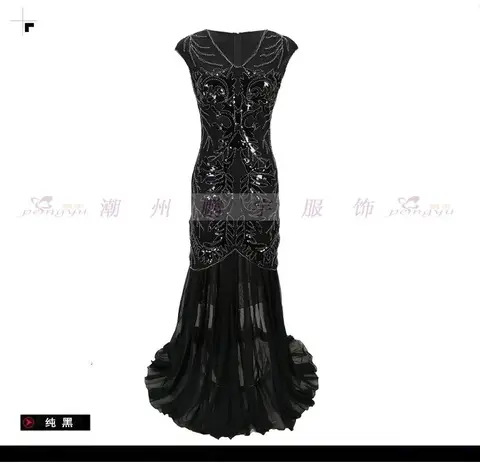 1920-tals paljettbesatt chiffongklänning Vintage filmklänning lång moderiktig smal brudklänning design 10 best sales 1920-talsklänning - №4