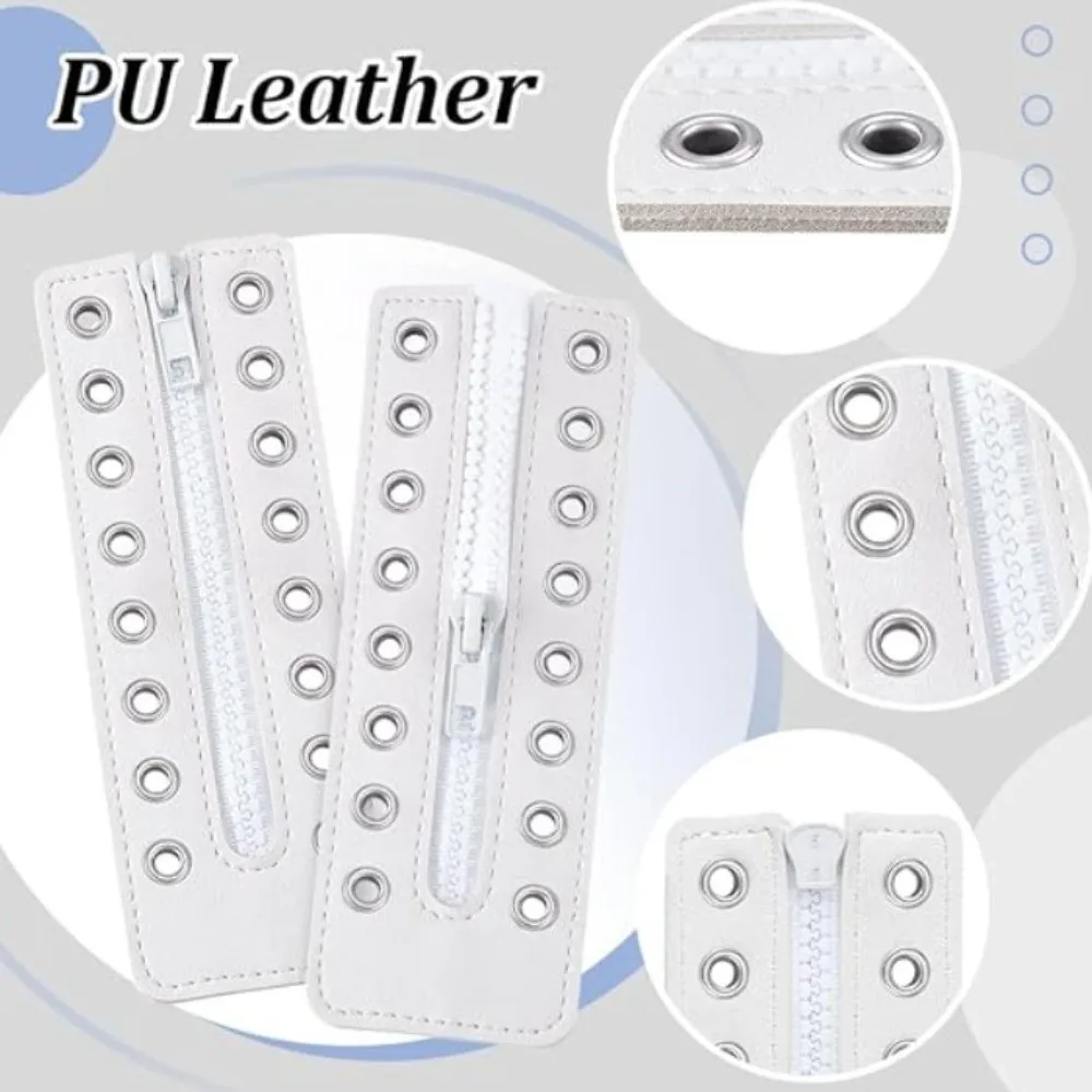 1 Pair 6 Holes Leather Lace-in Boot Zipper Inserts Adjustable Metal Eyelets Zipper Boot Laces Waterproof Shoe Accessory