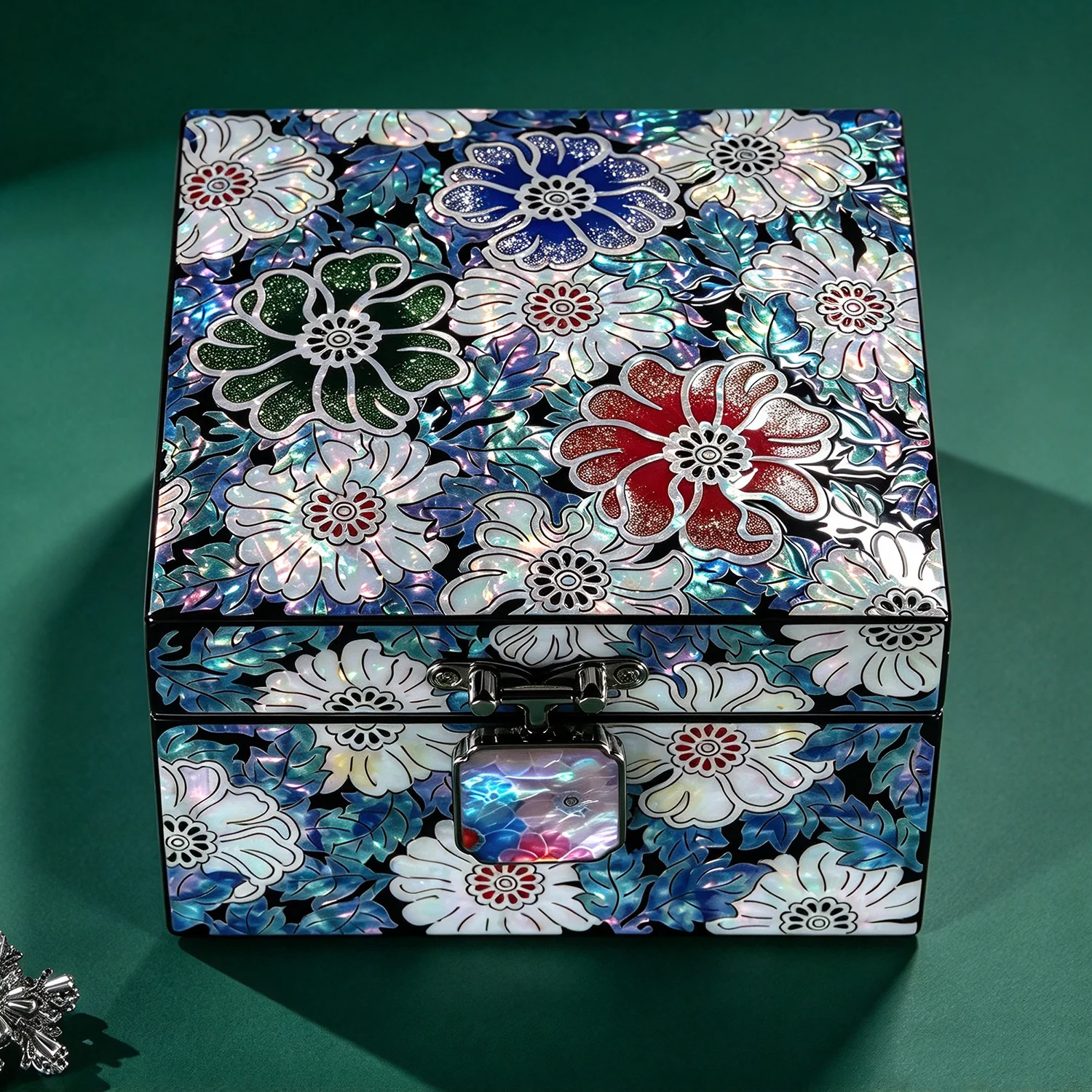 Mother of Pearl Jewelry Box Handmade Unique Gifts for Women Abalone Shell Inlaid Keepsake Lacquerware Wooden Organizer